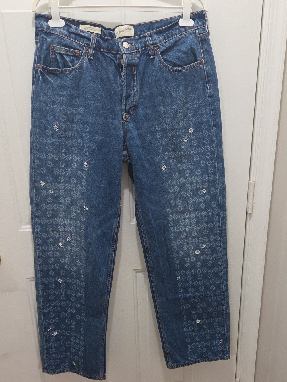 Universal Thread Blue Women's Mid-Rise 90's Baggy Floral Jeans 12